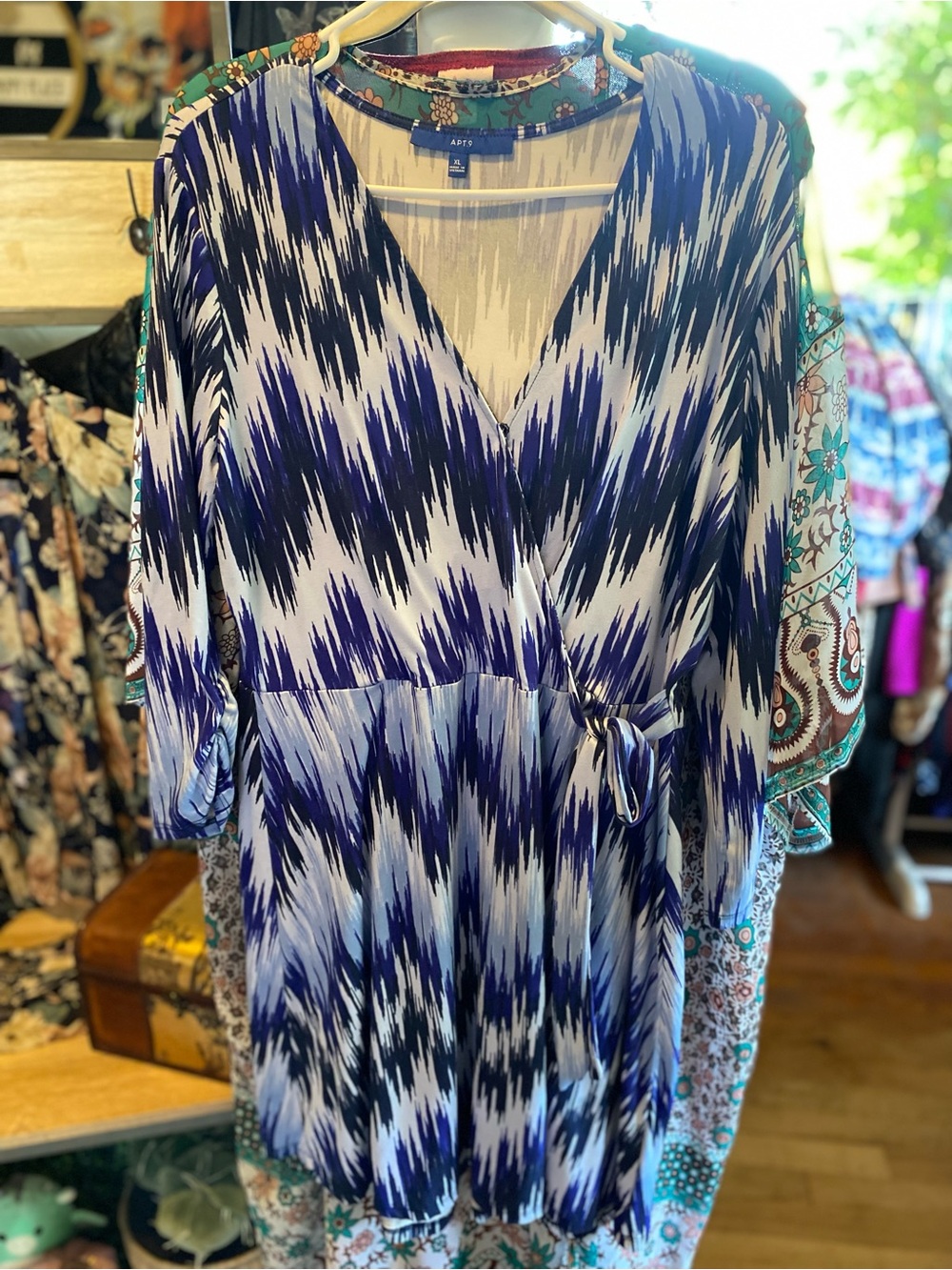 Apt. 9 Blue and White Ikat-Print Wrap Dress